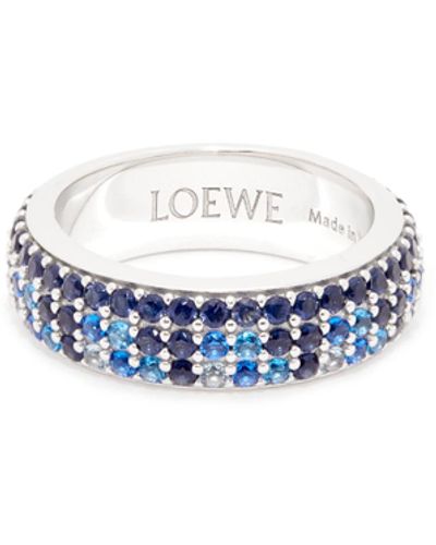 Loewe Luxury Thin Pavé Ring In Sterling Silver And Crystals For - Blue