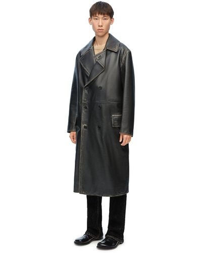 Loewe Double Breasted Coat In Nappa Calfskin - Black