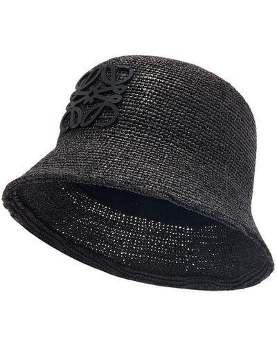 Loewe Luxury Bucket Hat In Raffia And Calfskin - Black