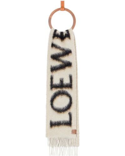 Loewe Women's Short Logo Scarf In Wool And Mohair - White
