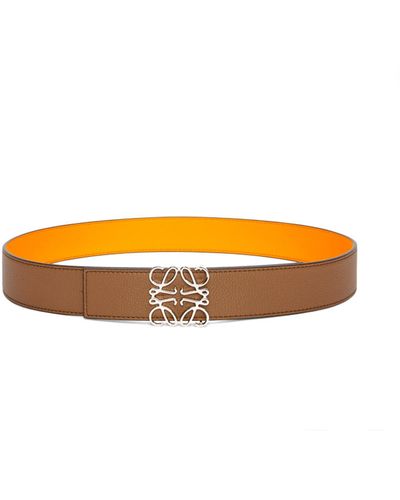 Loewe Luxury Reversible Anagram Belt In Soft Grained Calfskin And Smooth Calfskin - Orange