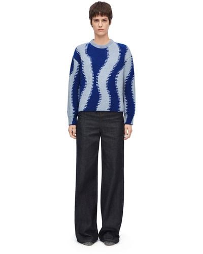 Loewe Striped-pattern Round-neck Wool-blend Knitted Jumper - Blue
