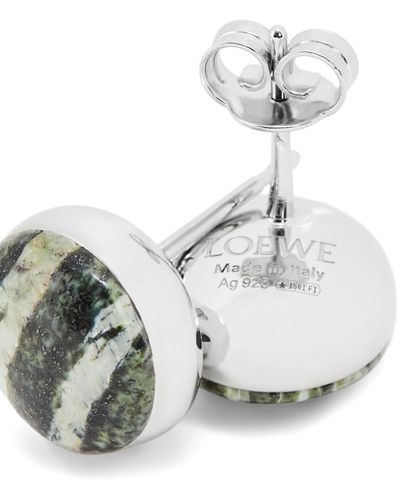 Loewe Luxury Anagram Pebble Stud Earrings In Sterling Silver And Zebra Jasper - White