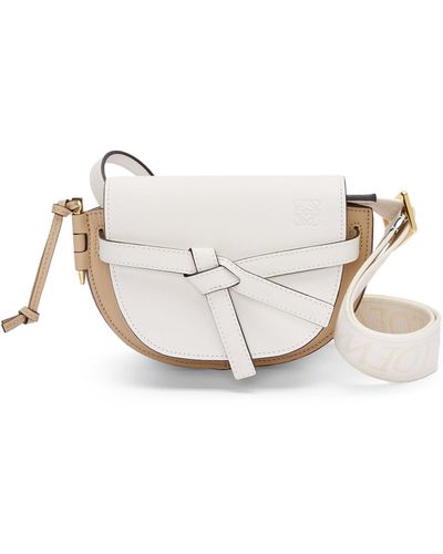 Loewe Mini Gate Dual Bag In Soft Calfskin And Jacquard - White