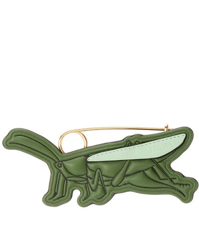Loewe Luxury Grasshopper Pin Charm In Calfskin And Metal - Green