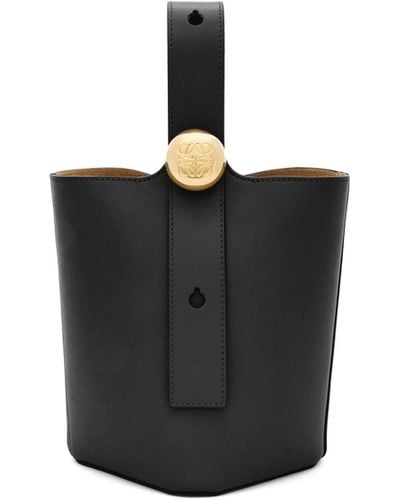 Loewe Mini Pebble Bucket Bag In Mellow Calfskin - Black