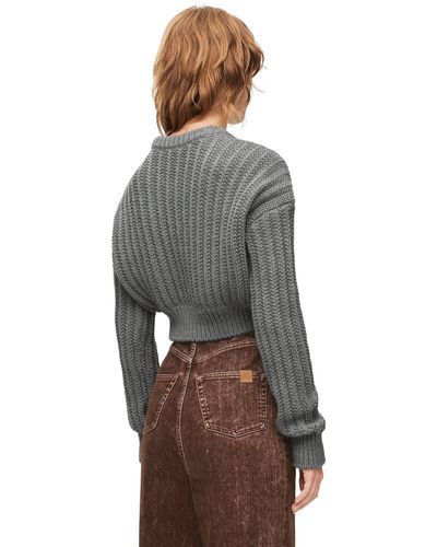 Loewe Cropped Ribbed-trim Wool Sweater - Gray