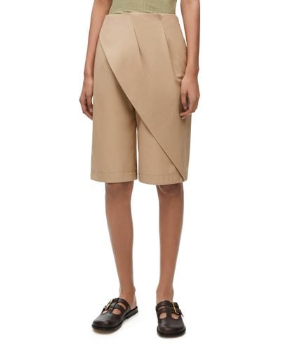 Loewe Luxury Pleated Shorts In Cotton - Natural