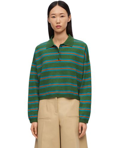Loewe Striped Relaxed-fit Wool-knit Polo Shirt - Green