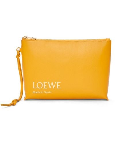 Loewe Luxury Embossed T Pouch In Shiny Nappa Calfskin - Orange