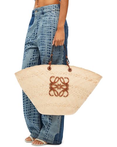 Loewe X Paula's Ibiza Anagram Large Iraca Palm And Leather Basket Bag - Natural