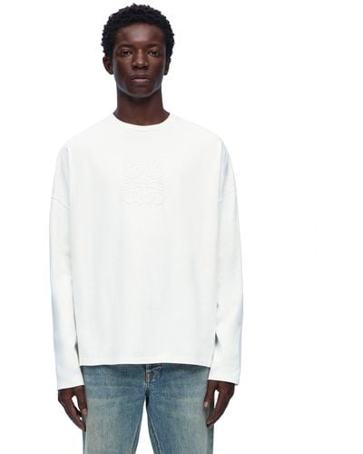 Loewe Luxury Loose Fit Long Sleeve T-shirt In Cotton - White