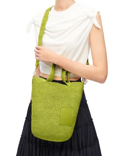 Loewe Mini Slit Bag In Raffia And Calfskin - Green