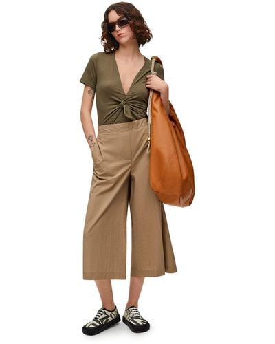 Loewe Luxury Cropped Trousers In Cotton Blend - Natural