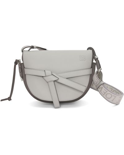 Loewe Small Gate Dual Bag In Soft Calfskin And Jacquard - Grey