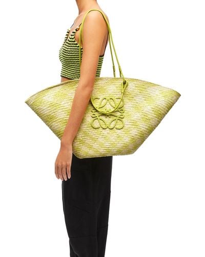 Loewe Large Anagram Basket Bag In Iraca Palm And Calfskin - Yellow