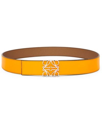 Loewe Luxury Reversible Anagram Belt In Soft Grained Calfskin And Smooth Calfskin - Orange