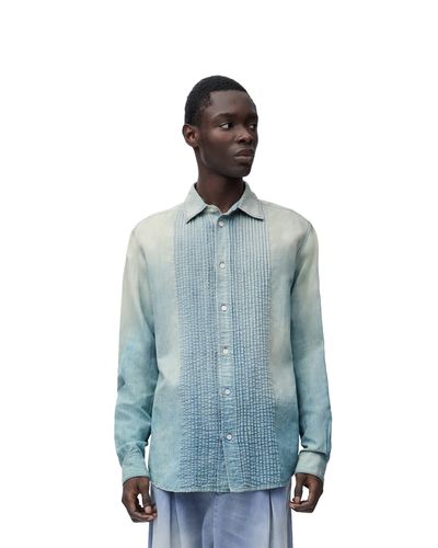 Loewe Pleated Shirt In Cotton And Linen - Blue