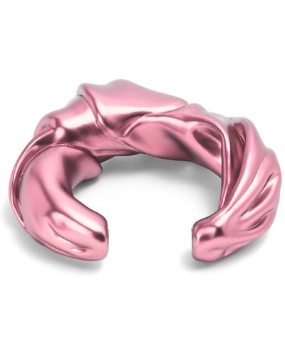 Loewe Luxury Large Nappa Twist Cuff In Sterling Silver - Pink