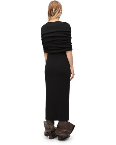 Loewe Cotton Ruched Cape Maxi Dress - Black