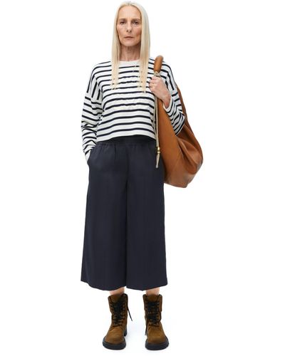 Loewe Luxury Cropped Trousers In Cotton And Silk - Blue