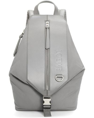 Loewe Luxury Small Convertible Backpack In Nylon And Calfskin - Grey