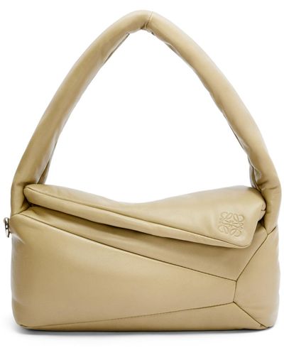 Loewe Luxury Puffer Puzzle Hobo Bag In Shiny Nappa Lambskin For Women - Metallic