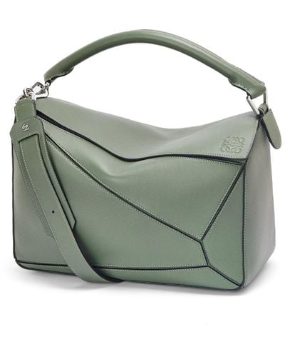 Loewe Luxury Large Puzzle Bag In Classic Calfskin - Green
