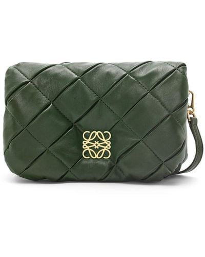 Loewe Puffer Goya Mini Pleated Leather Shoulder Bag - Green