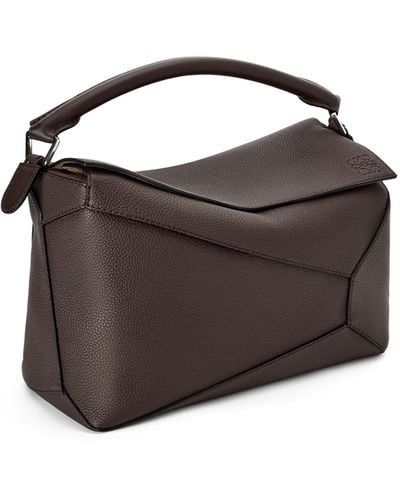 Loewe Luxury Large Puzzle Bag In Grained Calfskin - Brown