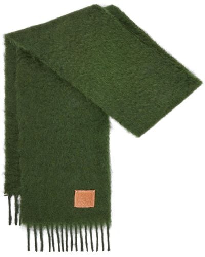 Loewe Anagram-patch Wool And Mohair-blend Scarf - Green