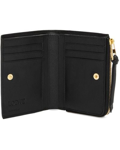 Loewe Embossed Slim Compact Wallet In Shiny Nappa Calfskin - Black