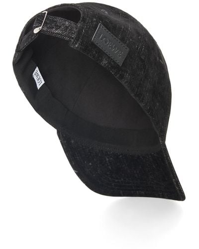 Loewe Patch Cap In Flocked Denim - Black