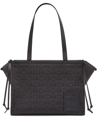 Loewe Luxury Small Cushion Tote In Anagram Jacquard And Calfskin For Women - Black