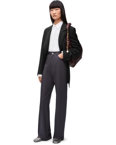 Loewe High Waisted Trousers In Cotton - Black