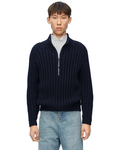 Loewe Zip-up Sweater In Wool - Blue
