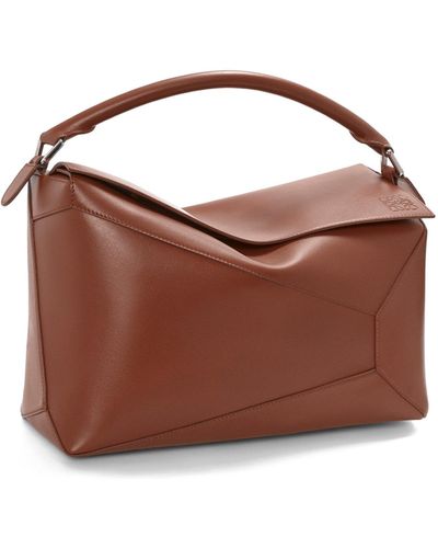 Loewe Luxury Large Puzzle Bag In Shiny Calfskin - Brown