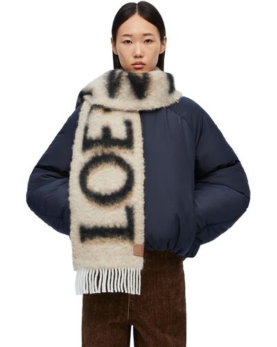 Loewe Women's Short Logo Scarf In Wool And Mohair - White