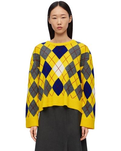 Loewe Yellow/ Argyle-knitted Round-neck Wool Sweater