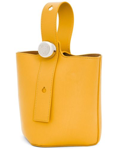 Loewe Luxury Mini Pebble Bucket Bag In Mellow Calfskin - Yellow