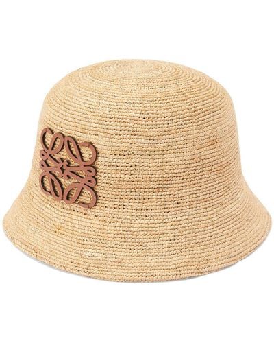Loewe Luxury Bucket Hat In Raffia And Calfskin - Natural