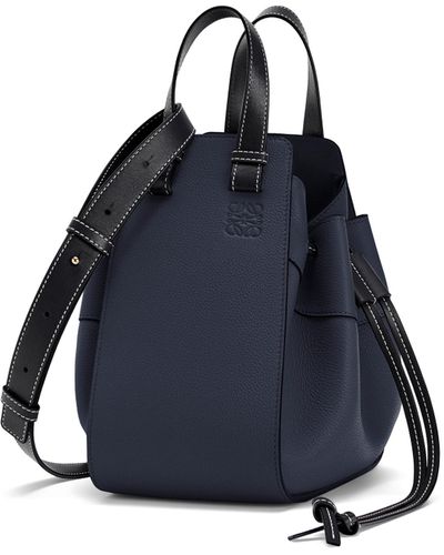 Loewe Luxury Small Hammock Drawstring Bag In Soft Grained Calfskin For Women - Blue