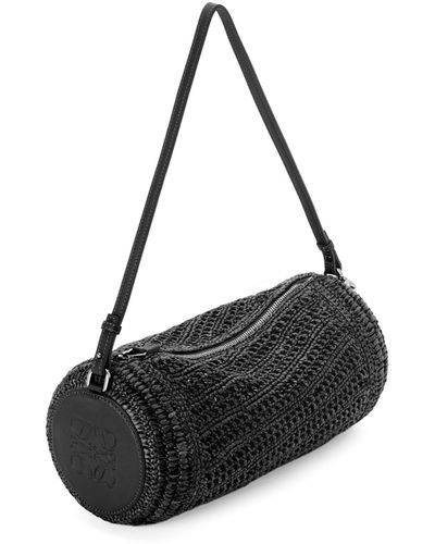 Loewe Luxury Bracelet Pouch In Raffia And Calfskin For - Black