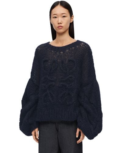 Loewe Anagram Open-knit Mohair-blend Sweater - Blue