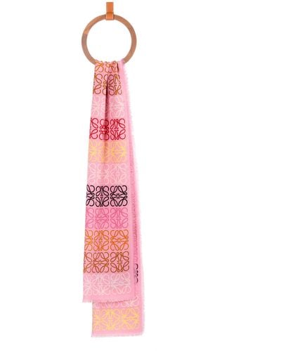 Loewe Anagram Scarf In Wool, Silk And Cashmere - Pink