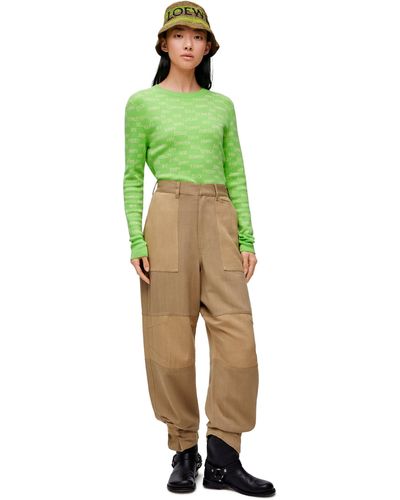 Loewe Luxury Cargo Trousers In Viscose And Linen - Green