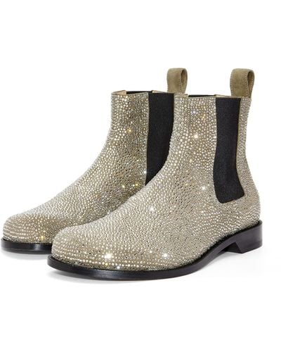 Loewe Luxury Campo Chelsea Boot In Calf Suede And Allover Rhinestones - Multicolor