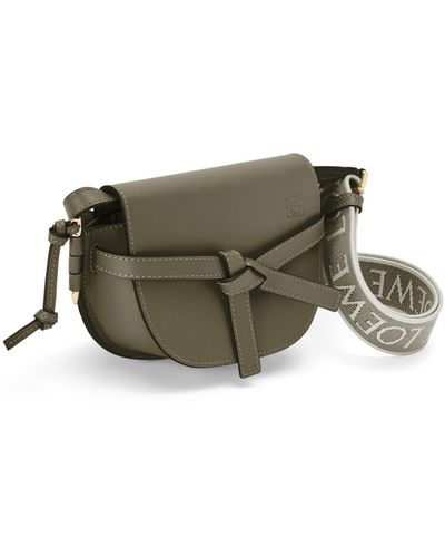 Loewe Luxury Mini Gate Dual Bag In Soft Calfskin And Jacquard - Green