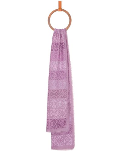 Loewe Luxury Anagram Scarf In Wool, Silk And Cashmere - Purple