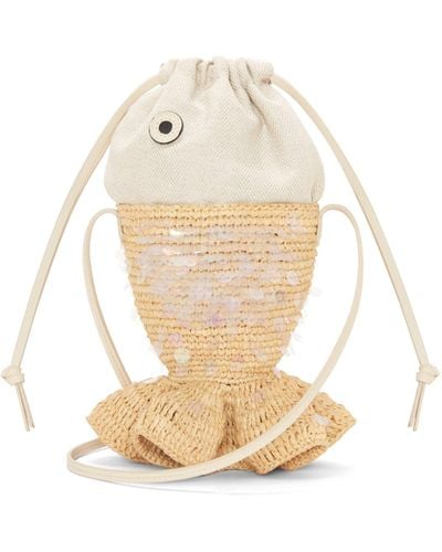 Loewe Fish Pouch In Canvas And Raffia - White